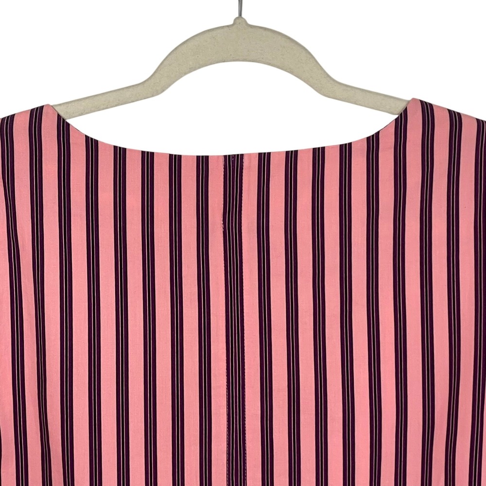 Topshop US 6 Pink Purple Black Stripe Cropped Puff Sleeve Cotton‎ Blouse - Picture 8 of 13